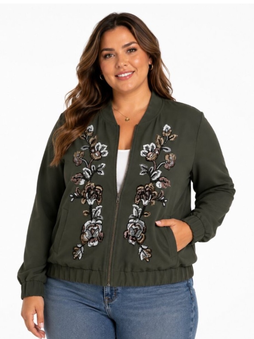 Chicos Embroidered Limited Bomber LS Jacket Size 3/XL NWOT